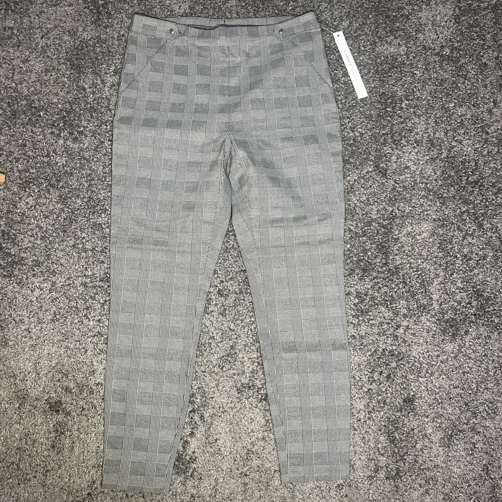 Carole Wren pull on‎ Black White plaid pants size 10 Elastic Waist
